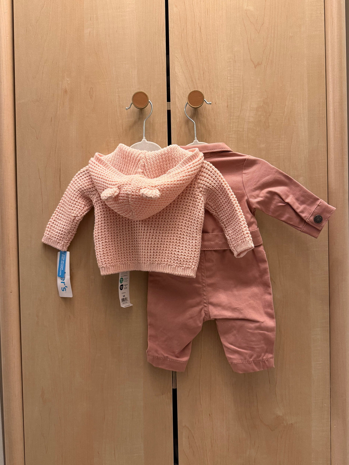 NWT Carter’s Pink Knit Cardigan and Overalls Set — Newborn