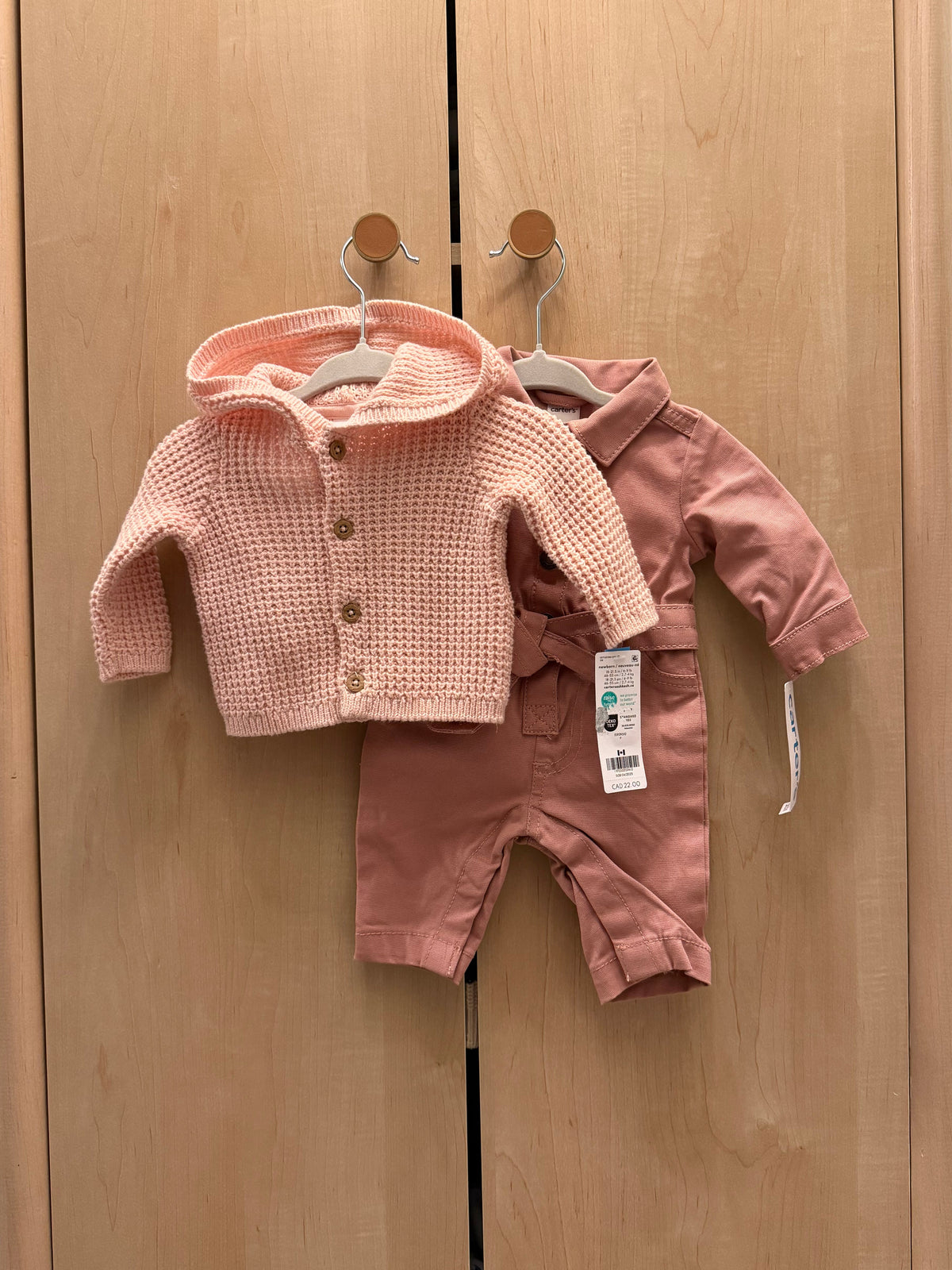 NWT Carter’s Pink Knit Cardigan and Overalls Set — Newborn
