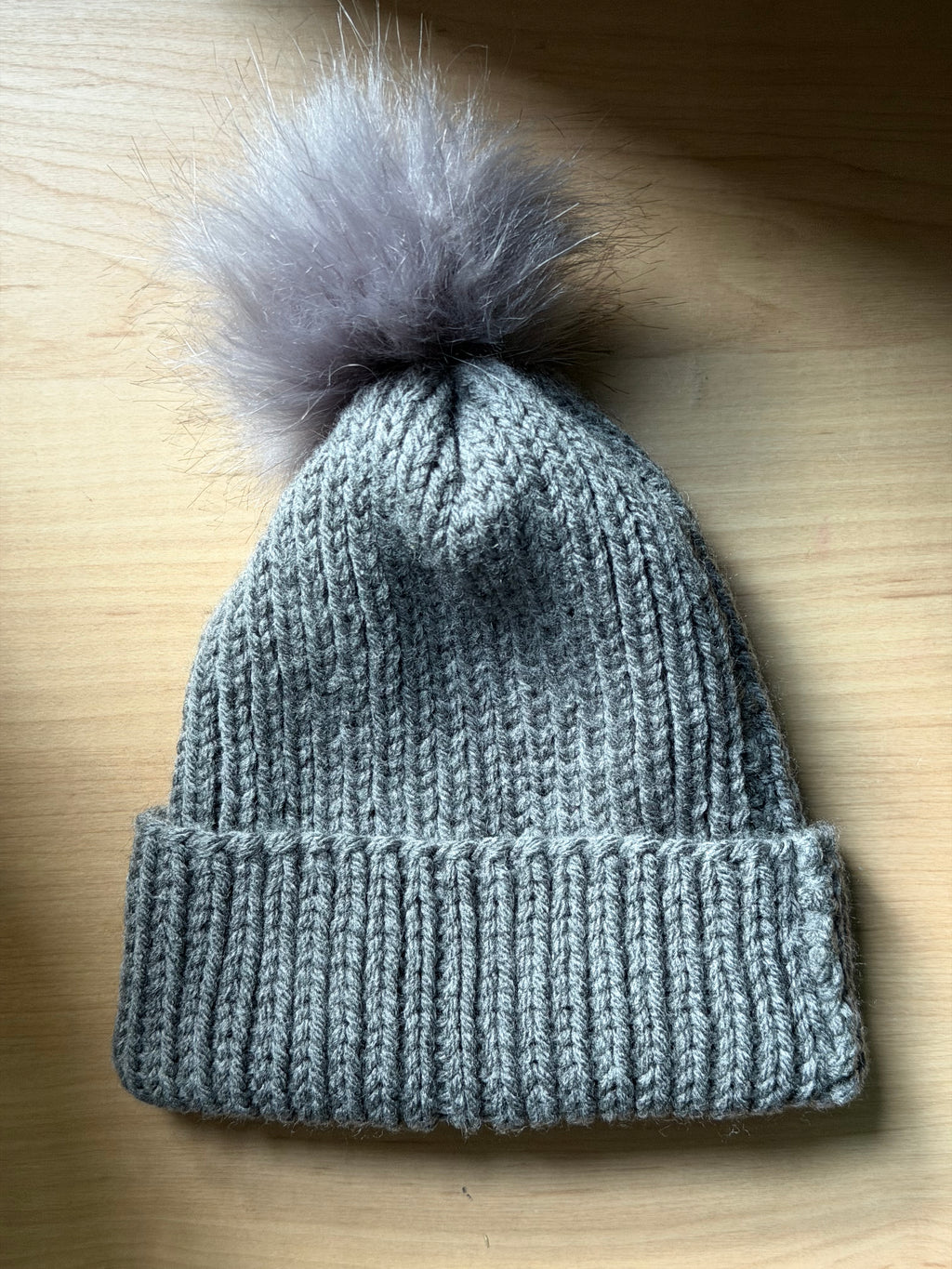 Hand Knit Grey Toque Beanie with Pom Pom — Toddler