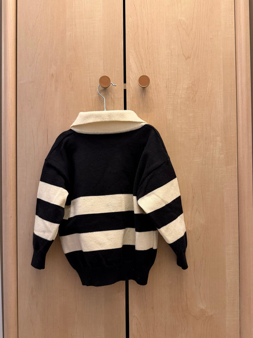 Black and White Striped Rugby Polo Sweater — 3T