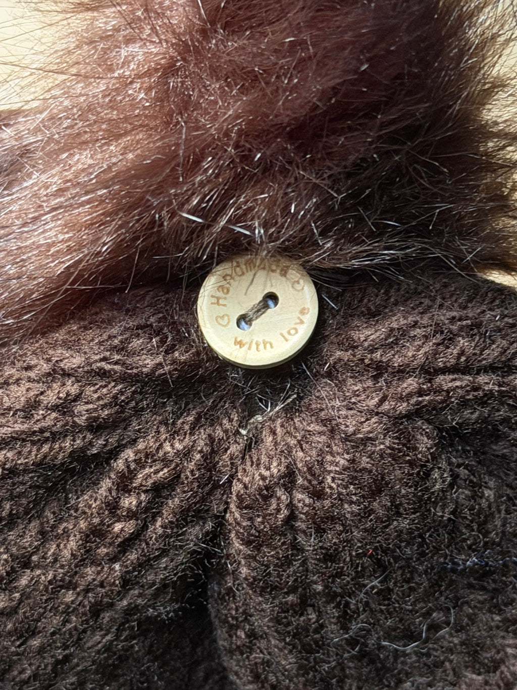 Hand Knit Brown Toque Beanie with Pom Pom — Toddler