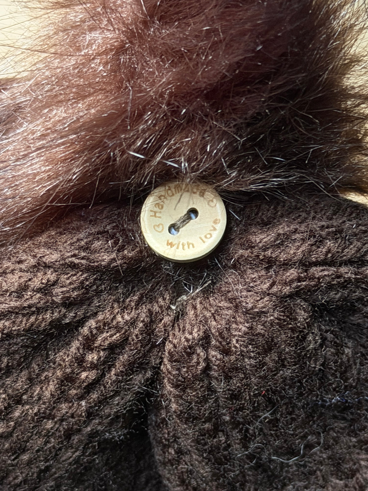Hand Knit Brown Toque Beanie with Pom Pom — Toddler