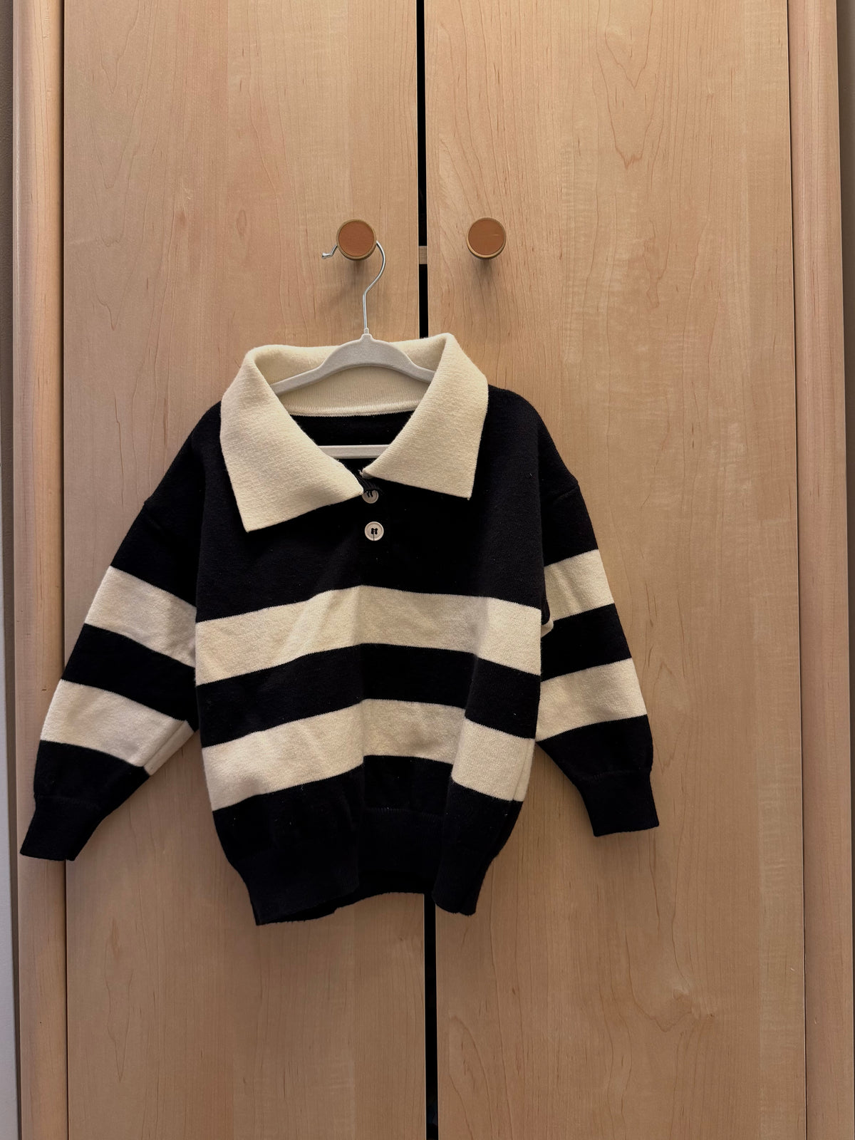 Black and White Striped Rugby Polo Sweater — 3T