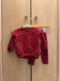 Petit Lem’s Mini Threads Red Crewneck Sweater and Jogger Set with Metallic Bow Details — 6-9m
