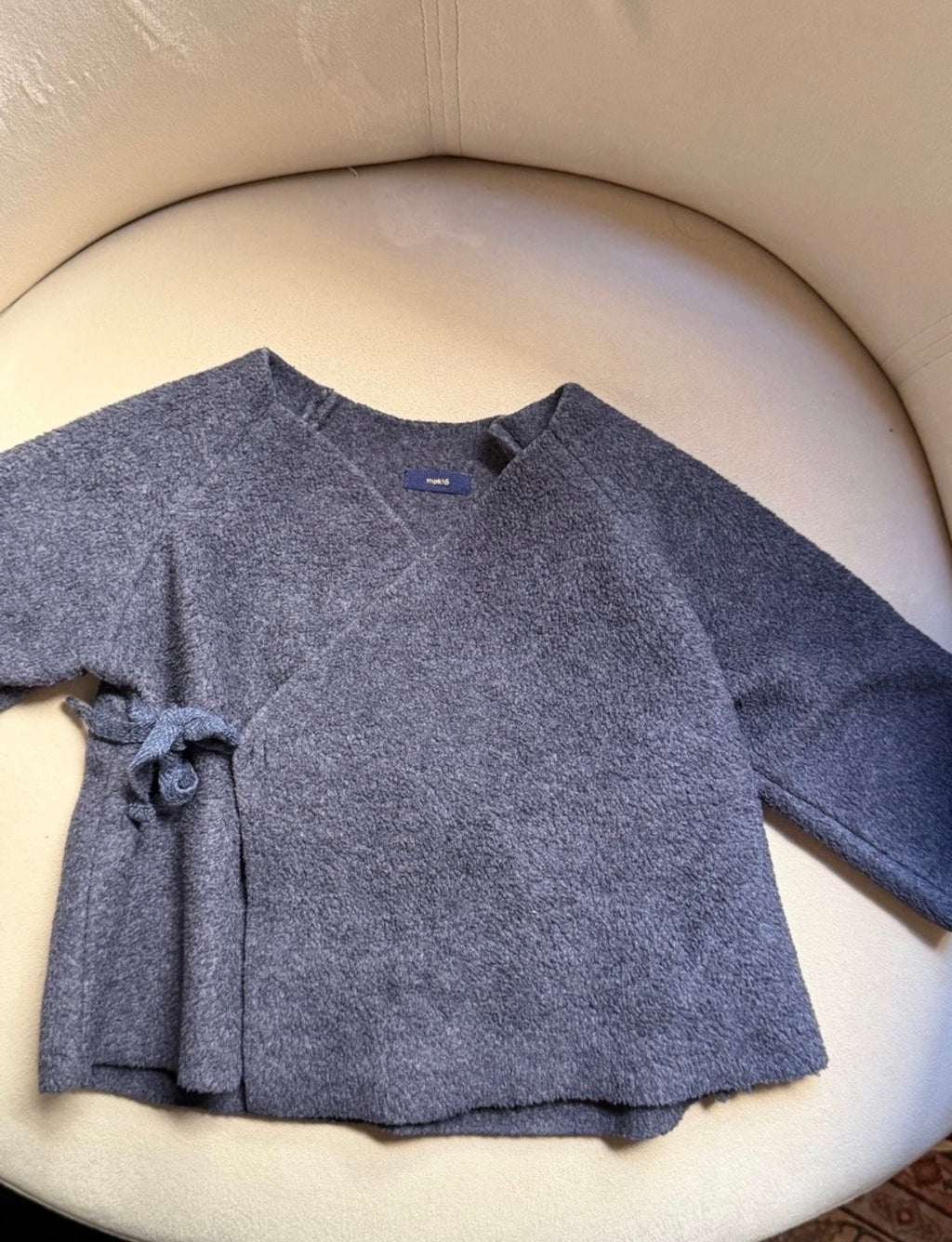 Makié Navy Blue Japanese Fleece Kimono Wrap Cardigan Sweater — 12-18m