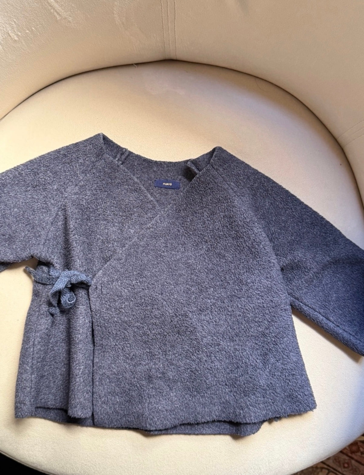 Makié Navy Blue Japanese Fleece Kimono Wrap Cardigan Sweater — 12-18m