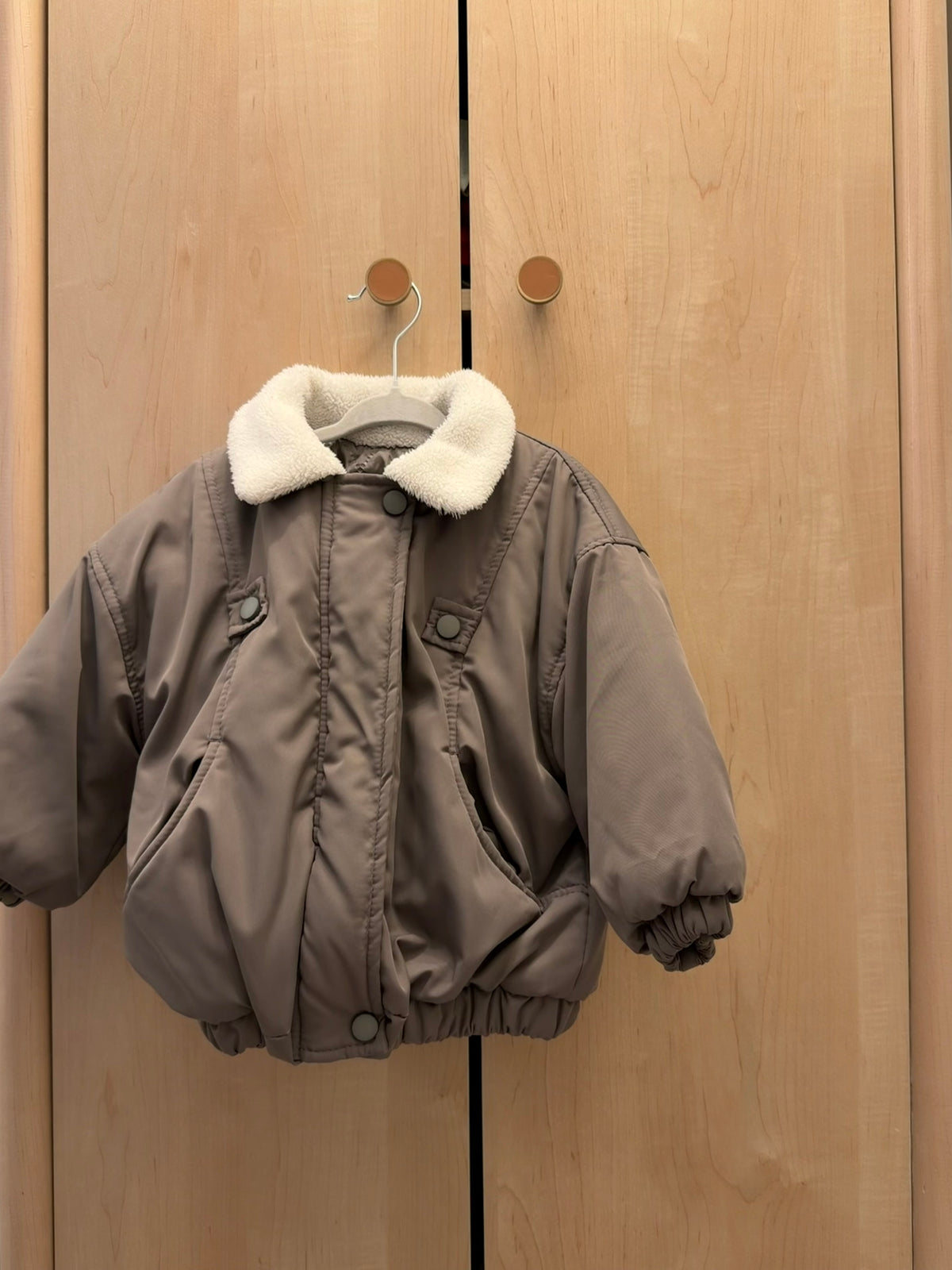 Padded Bomber Jacket with Shearling Collar — 3T