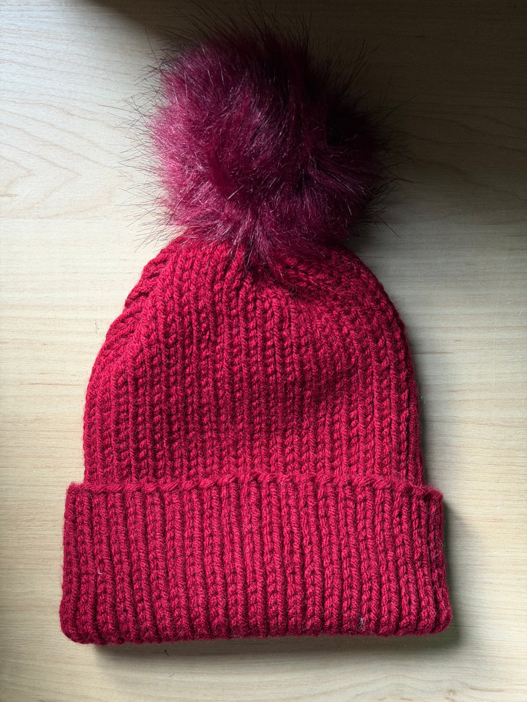 Hand Knit Red Toque Beanie with Pom Pom — Toddler