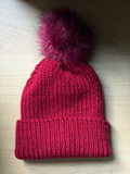 Hand Knit Red Toque Beanie with Pom Pom — Toddler