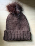Hand Knit Brown Toque Beanie with Pom Pom — Toddler