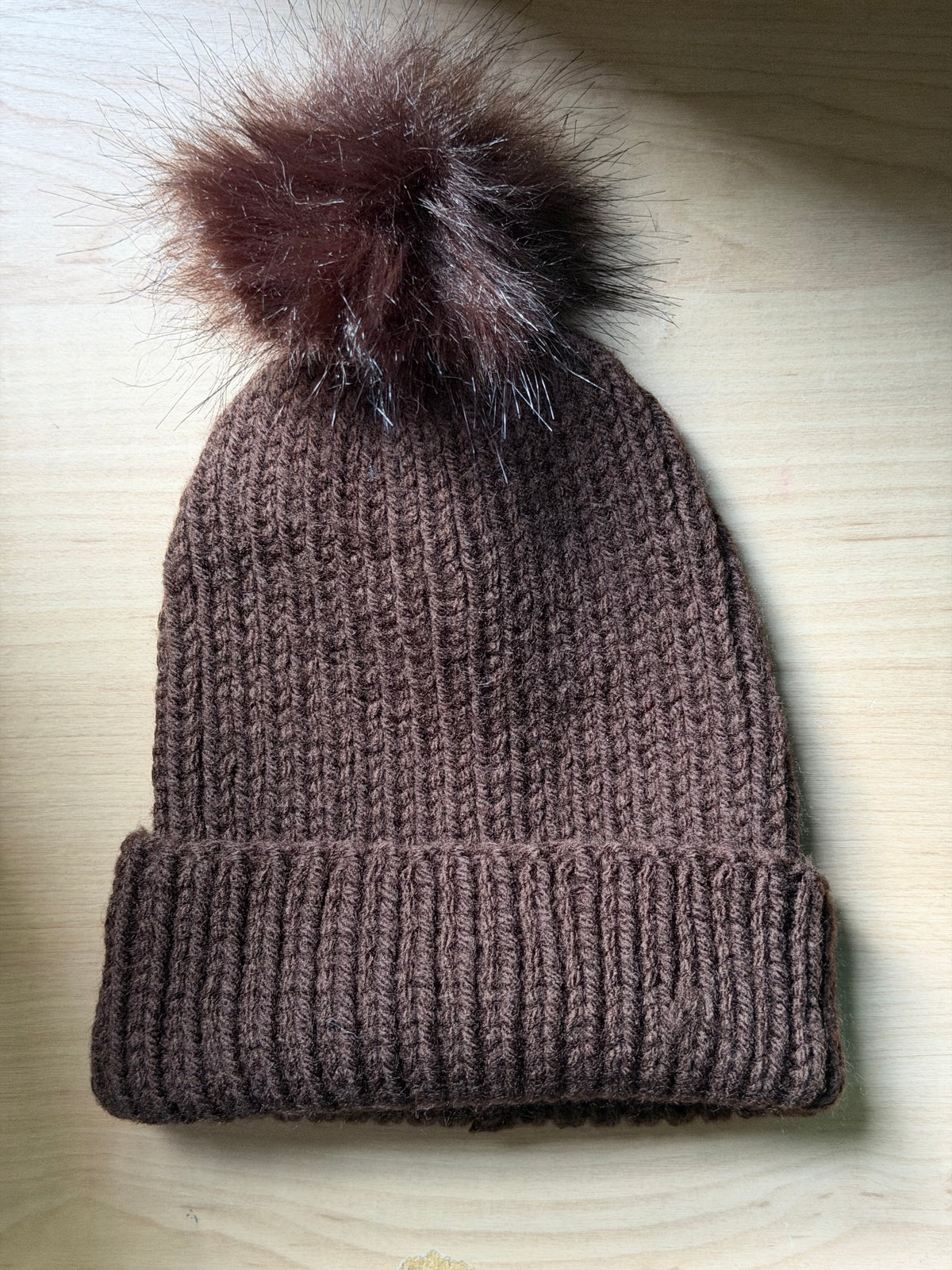 Hand Knit Brown Toque Beanie with Pom Pom — Toddler