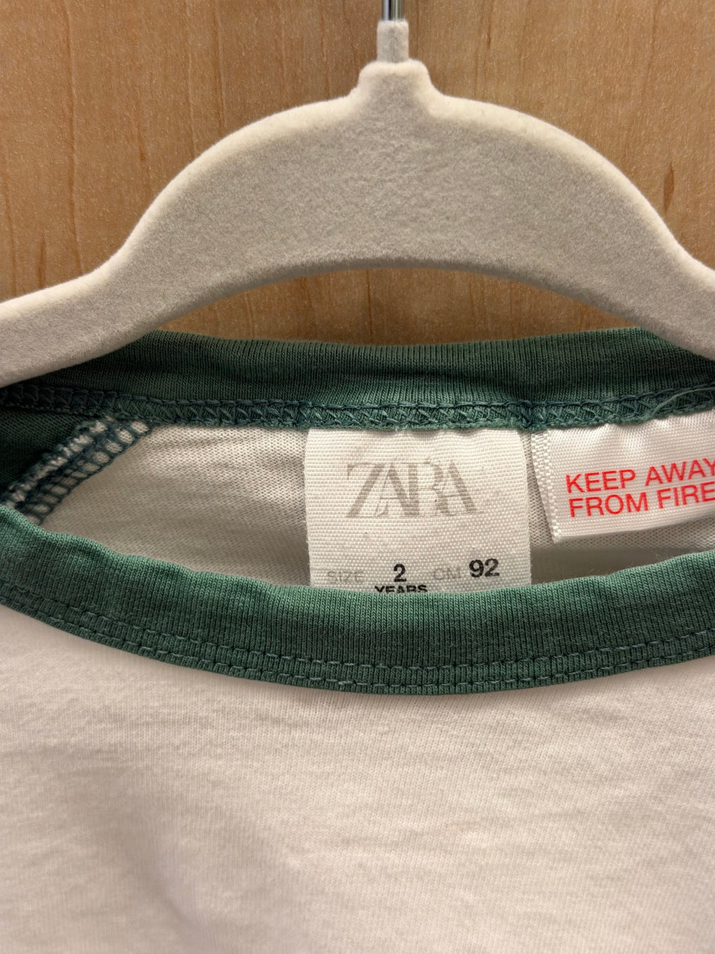 Zara Raglan Long Sleeve Green & White Tee — 2T