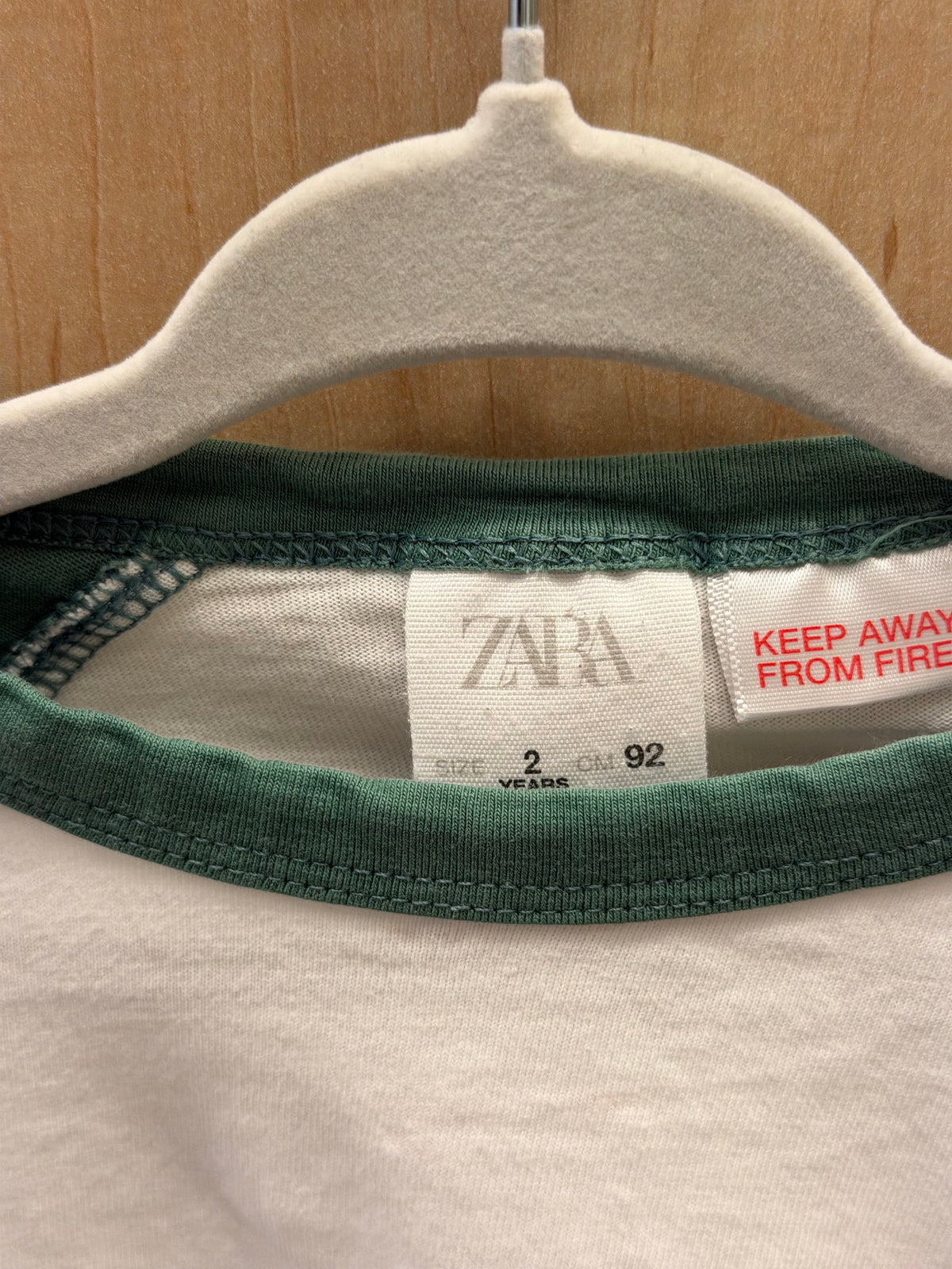 Zara Raglan Long Sleeve Green & White Tee — 2T