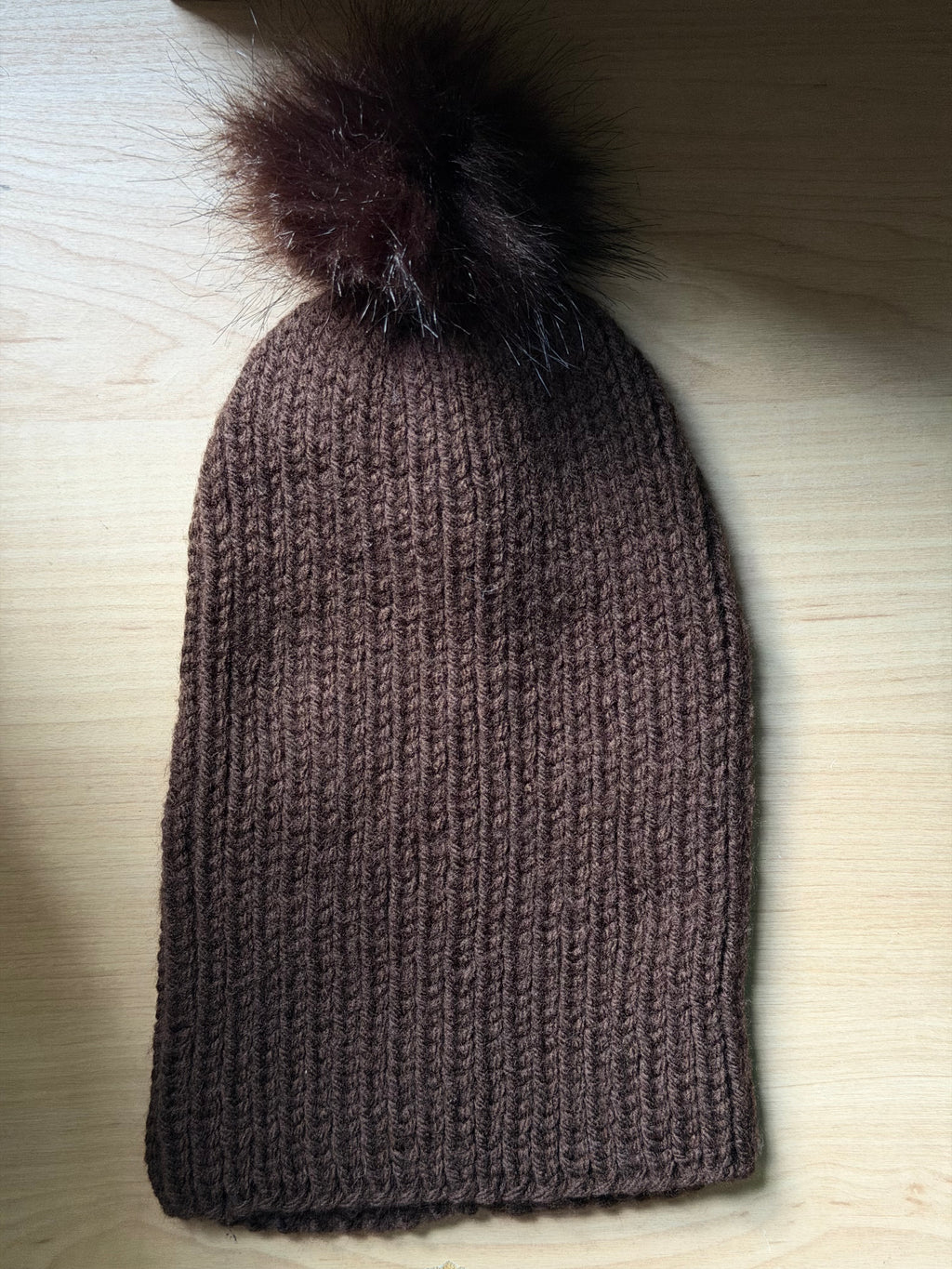 Hand Knit Brown Toque Beanie with Pom Pom — Toddler