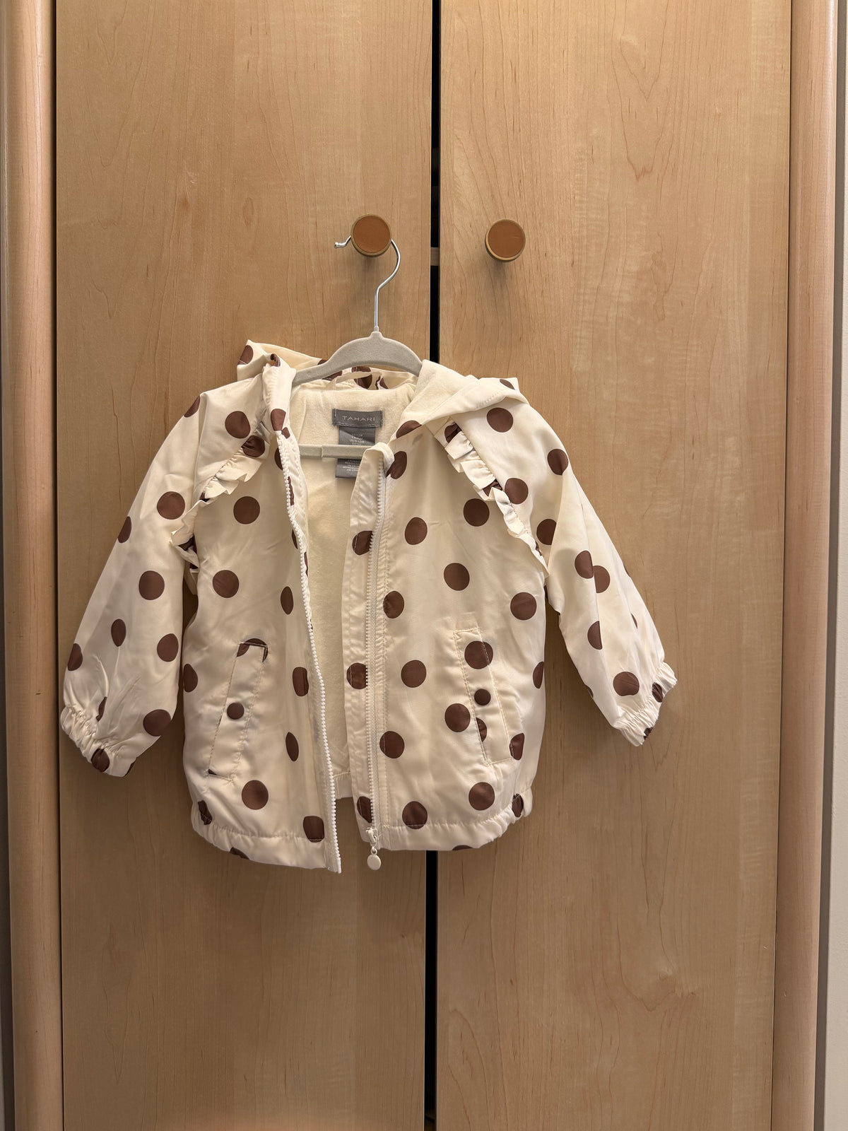 Tahari Brown & White Polka Dot Hooded Jacket — 12m