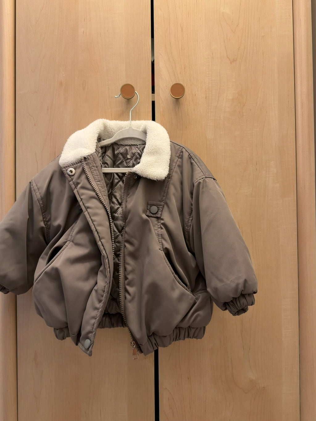 Padded Bomber Jacket with Shearling Collar — 3T