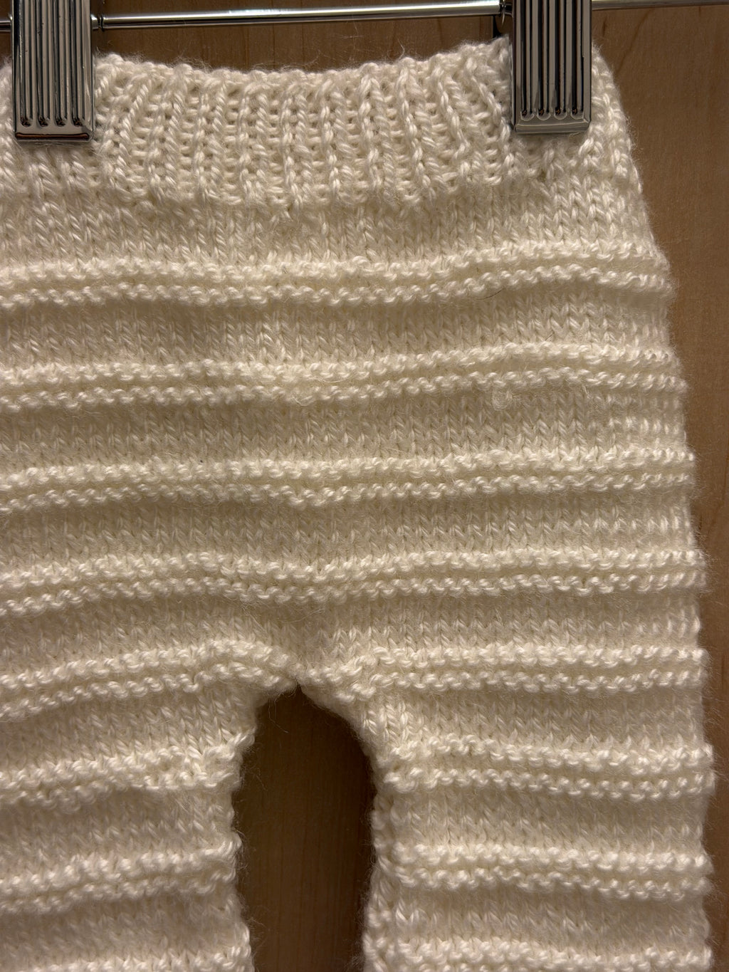 Handmade White Knit Stripe Texture Jogger Pants / 0-3m