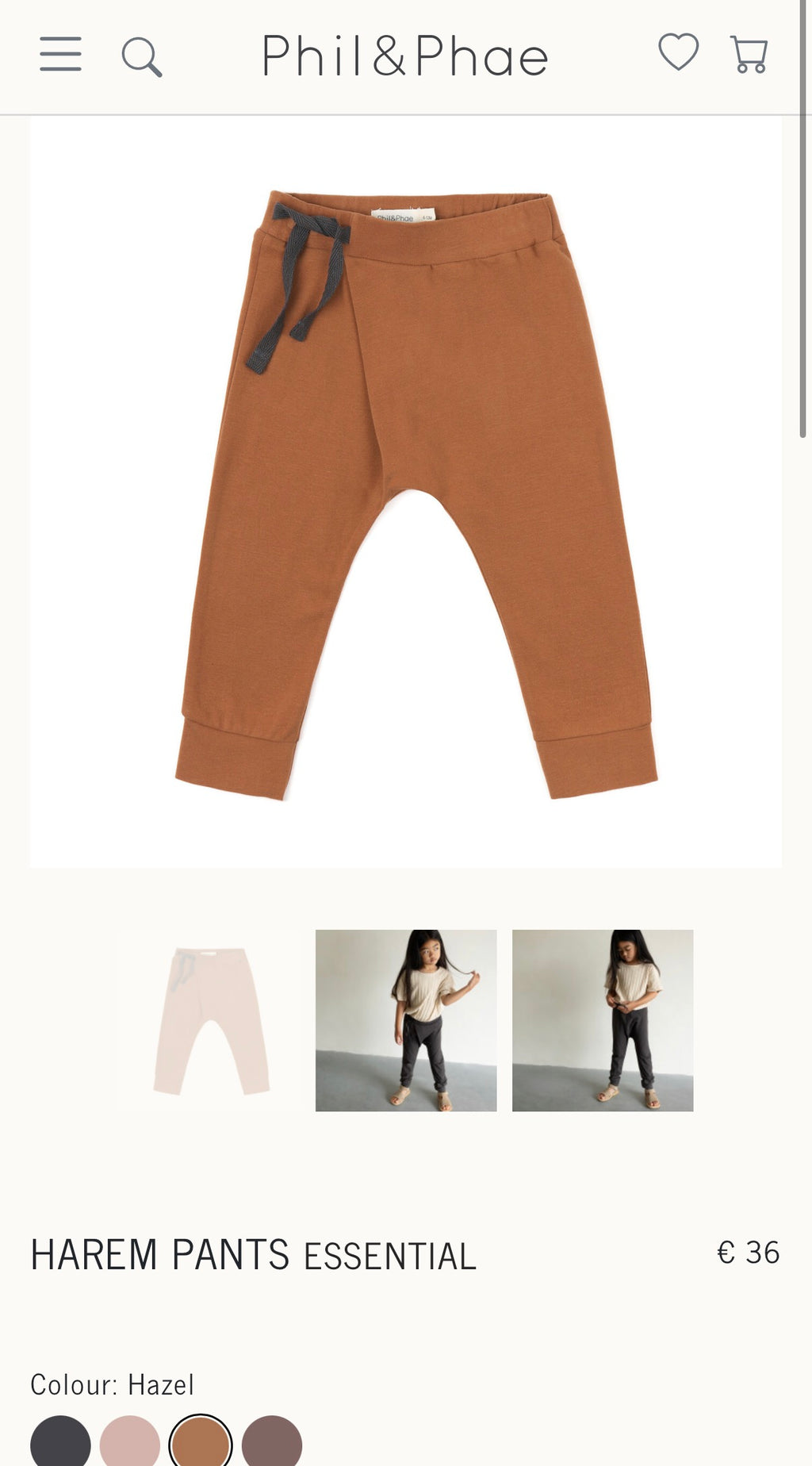 NWT Phil & Phae Organic Cotton Rust Harem Pants with Side Tie / 0-3m
