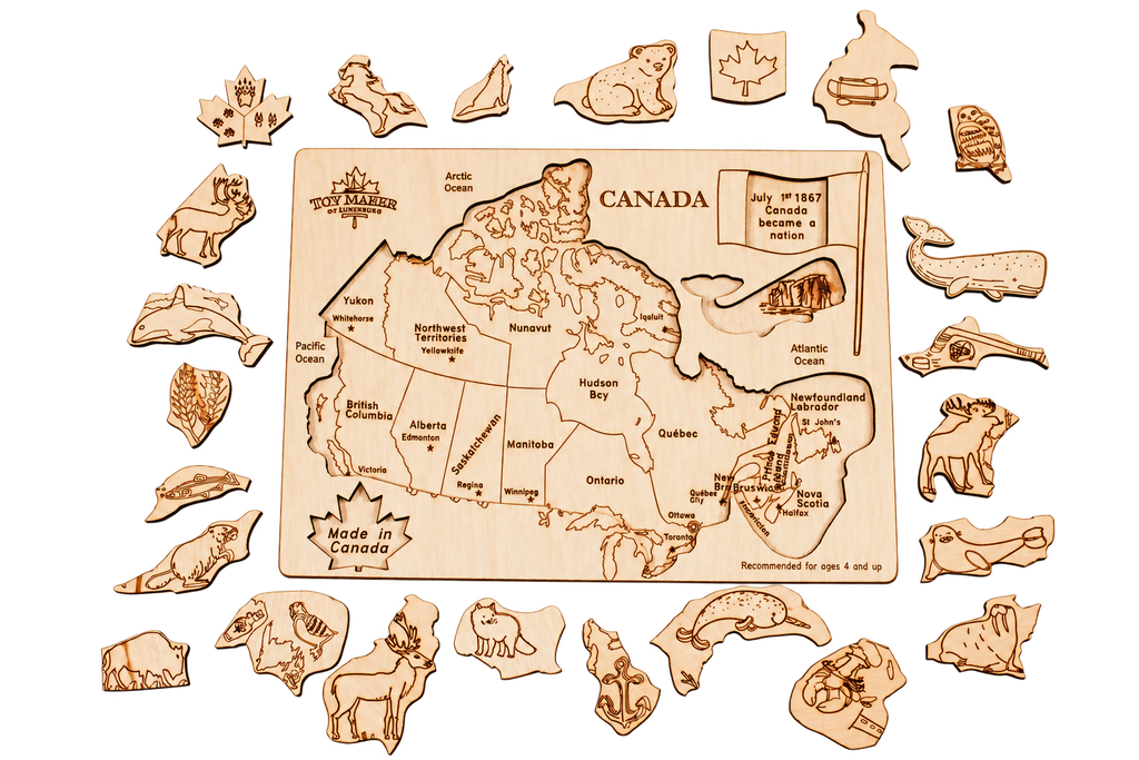 (New) Toy Maker of Lunenburg Kids Canada Map Puzzle with Native Animals