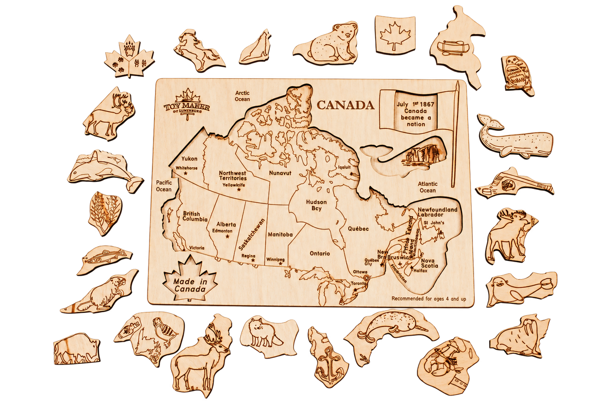 (New) Toy Maker of Lunenburg Kids Canada Map Puzzle with Native Animals